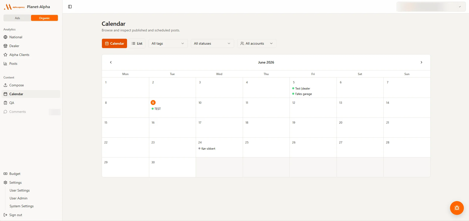Dashboard overview