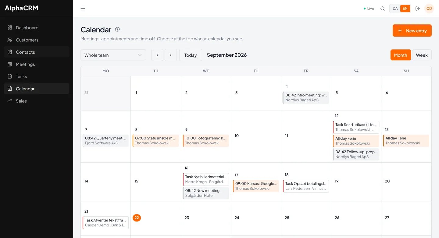 AlphaCRM: Kalender